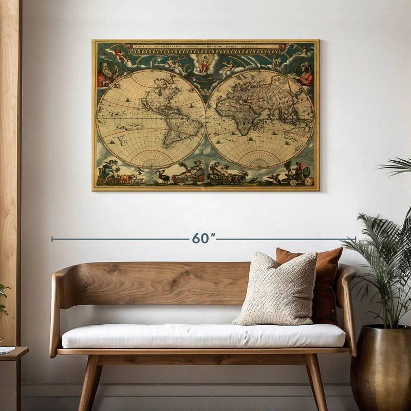 Carte du monde Aliaz des années 1600, H 30 po x l 45 po