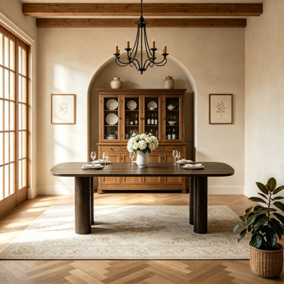 63"-94.5" Oval Extendable Dining Table for 4-12, Large Farmhouse Kitchen Table with Dual Hammered Curve Base for Dining Room Kitchen