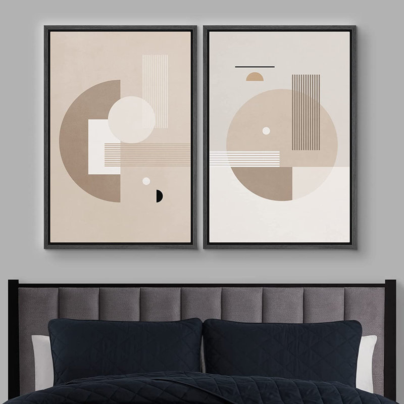 Reproduction sur toile encadrée IDÉE4WALL de style Mid-Century, art géométrique brun et blanc, motifs abstraits de formes Mid-Century, motifs bohème modernes, détente / calme chic pour le salon, la chambre à coucher, le bureau