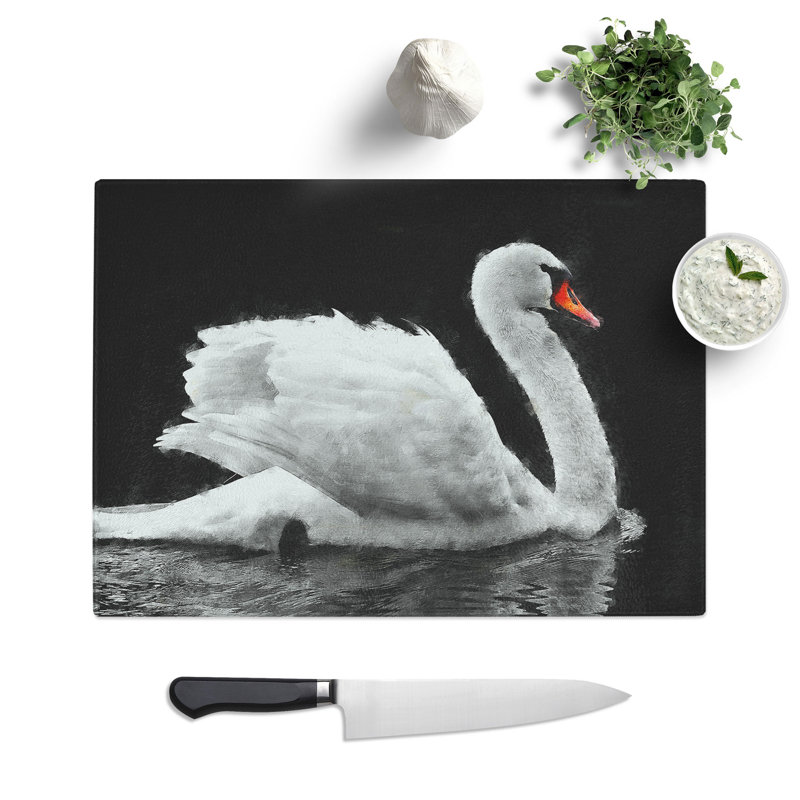 Tempered Glass Swan Swimming Painting Chopping Board, 20 cm x 28.5 cm
