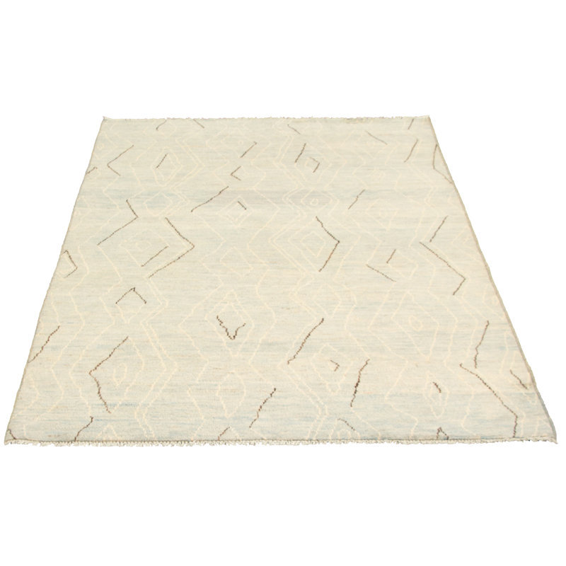 Tapis marocain unique en laine noué à la main gris clair des années 2010 de 6 pi 2 po x 8 pi 11 po Taliah