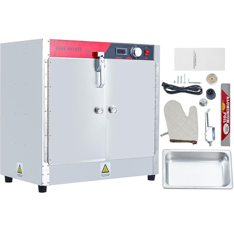 Commercial Hot Box Food Warmer - Double Door, 4-shelf Stainless Steel Heated Cabinet, 850w With Water Tray, Insulated Holding Case For 1/1 Size Food Pans, Restaurant Grade, Perfect For Pizza Pastries