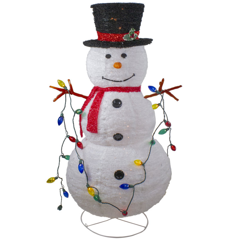 Décoration de Noël d'extérieur 4 pi en forme de chenille avec bonhomme de neige 3-D rouge et blanc