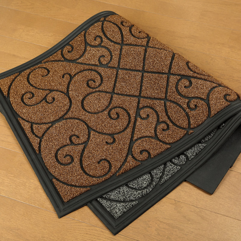 Non-Slip Floral Doormat, Coffee, 17" W x 30" L