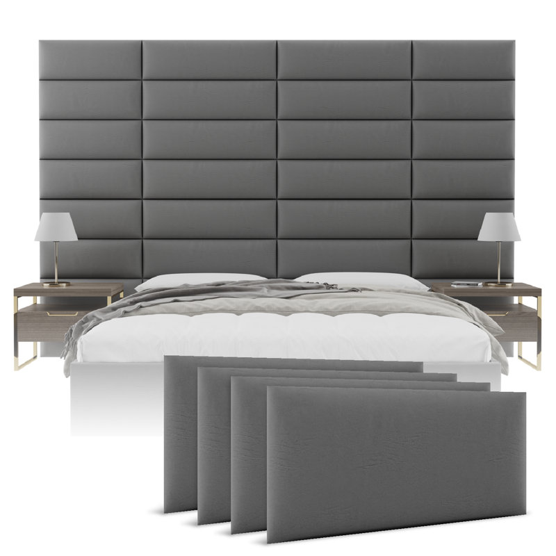 Panneau mural rétro en cuir gris étain, H 11,5 po x l 39 po x P 1,5 po