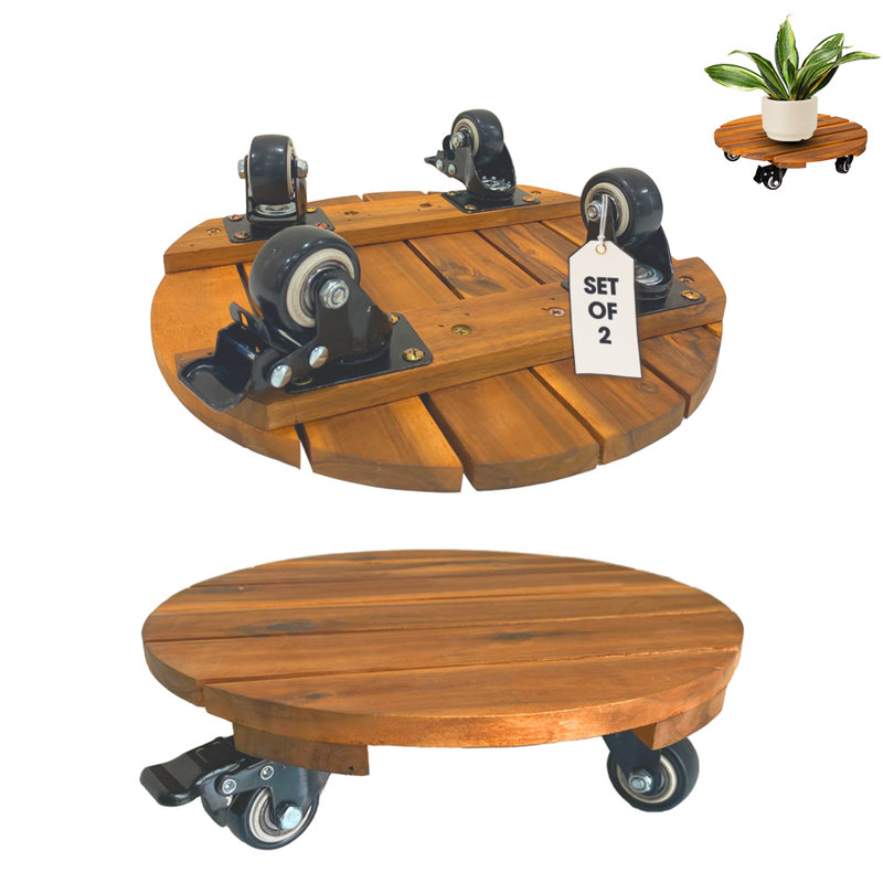 Panorea Wood Caddy Plant Stand, 3.2" H x 12" W x 12" D