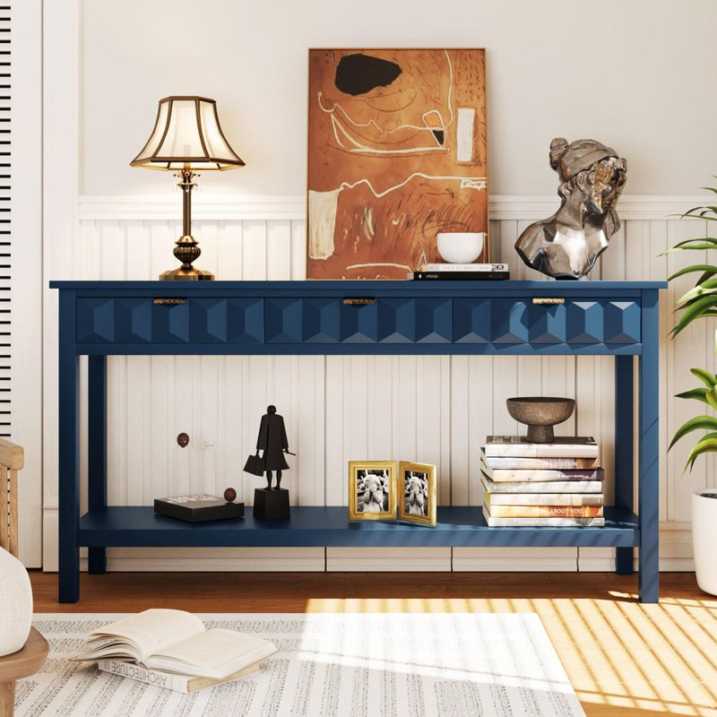 Console avec 3 tiroirs et tablette inférieure, Navy Blue
