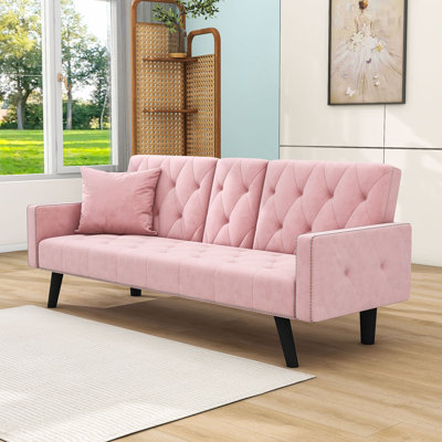 Merrylee Adjustable Sofa Bed with Nail Trim, Tuft, Armrest and 2 Cup Holders by Winston Porter