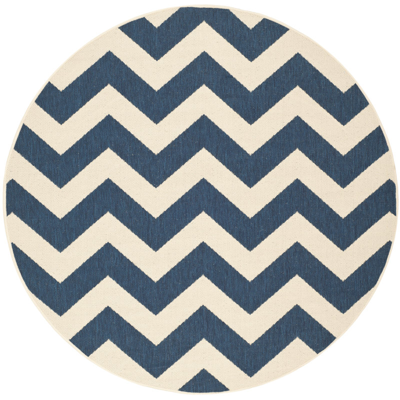 Arneshia Chevron Navy/Beige Indoor / Outdoor Area Indoor/Outdoor Area Rug, Round 6'7"