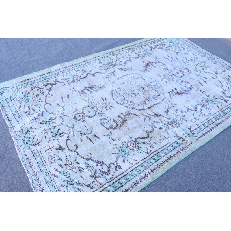 Grand tapis turc rétro - motif bohémien beige pour le décor d'un salon ou d'une chambre à coucher - 9708