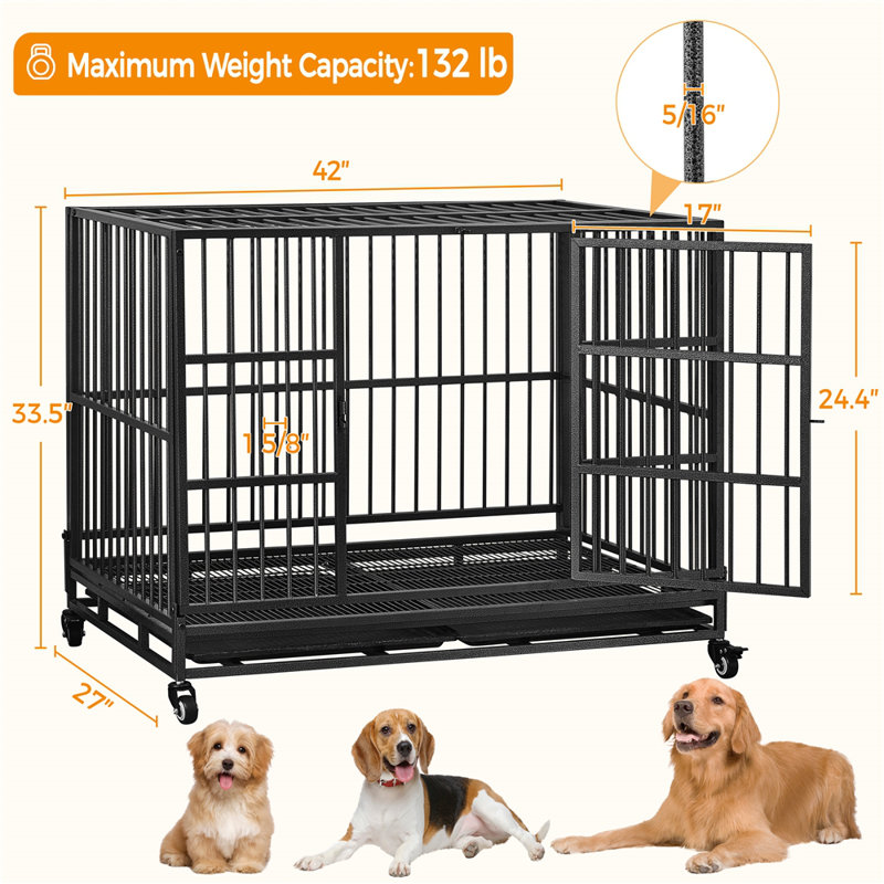 Indestructible Dog Crate For Medium-to-Large-Sized Dogs, Medium (33.5"" H x 27"" W x 42"" D)