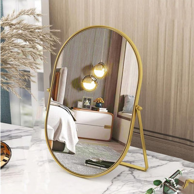 Oval Gold Vanity Makeup Mirror With Metal Stand