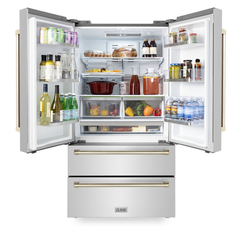 ZLINE 36" Matte Black Stainless Steel French Door Refrigerator with Ice Maker