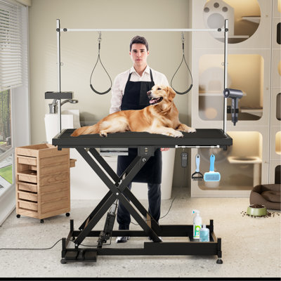 Mise à jour de la table de toilettage électrique pour animaux de compagnie; la toiletteuse professionnelle 110V / 220V recommande une table de toilettage électrique super Deluxe, réglable en hauteur de 8 à 36 pouces. COULEUR NOIRE
