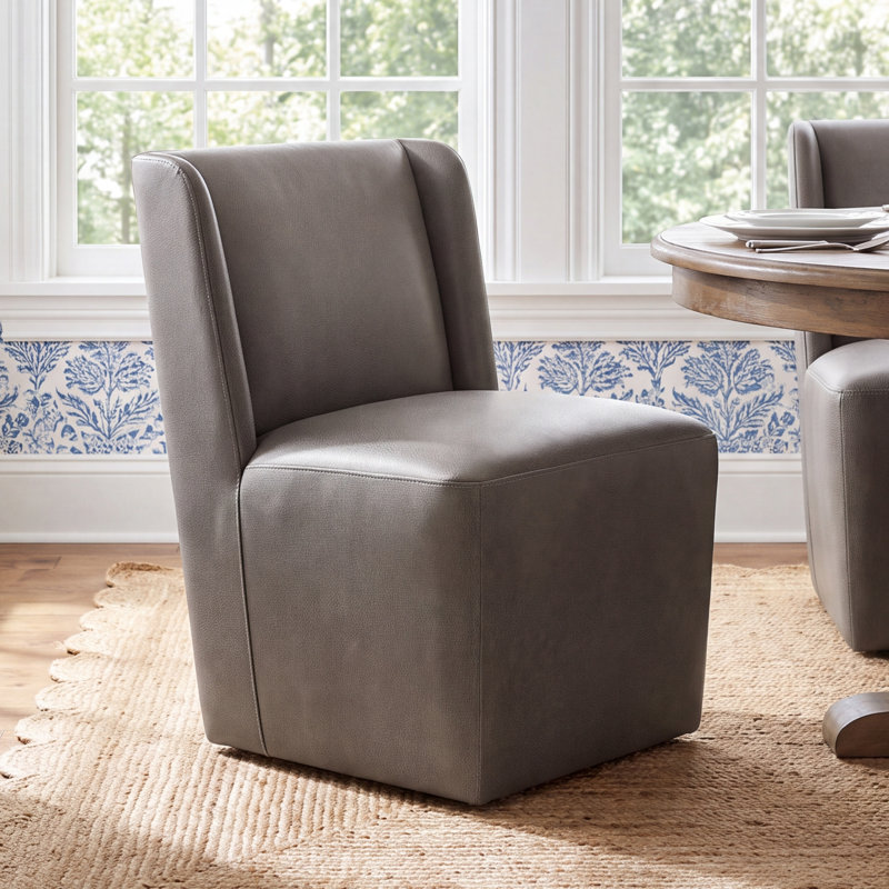 Chaise d'appoint rembourrée en cuir véritable Ardeth, 33" H x 23" W x 24" D, Cuir taupe York