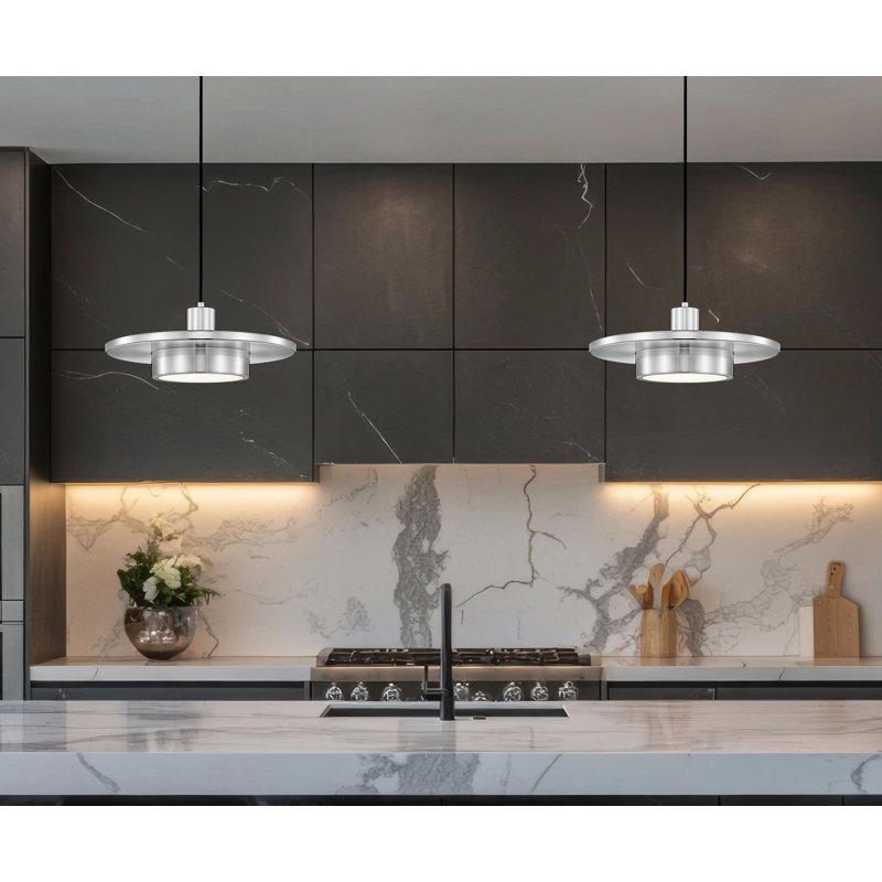 Luminaire suspendu nickel brossé 1 lumière Ludo, Nickel brossé