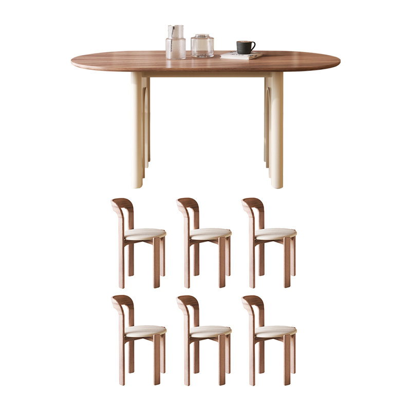 Ensemble de table de salle à manger ovale en bois massif de style crème, H 29,52 po x L 62,99 po x l 31,49 po