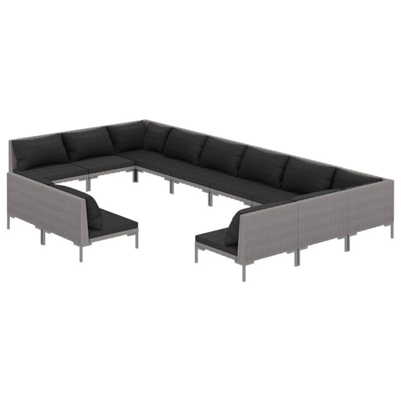 Ebern Designs 12 Piece Garden Lounge Set With Cushions Poly Rattan Dark Grey