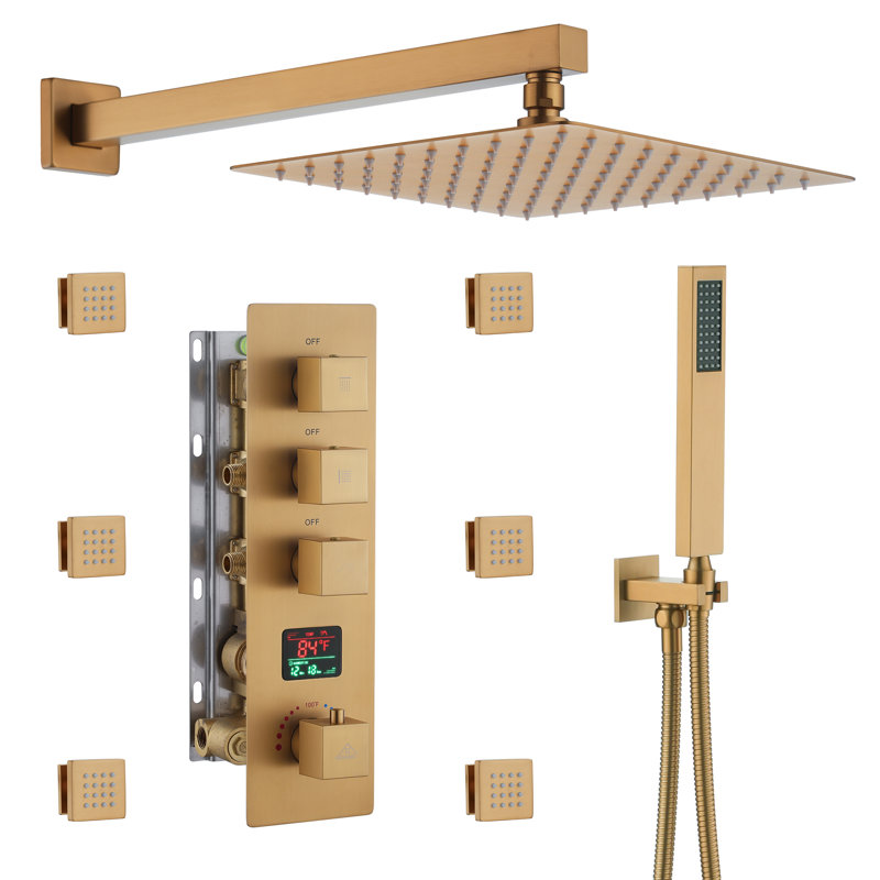 Brushed Gold Multi-head Wall Mounted Rain Shower System