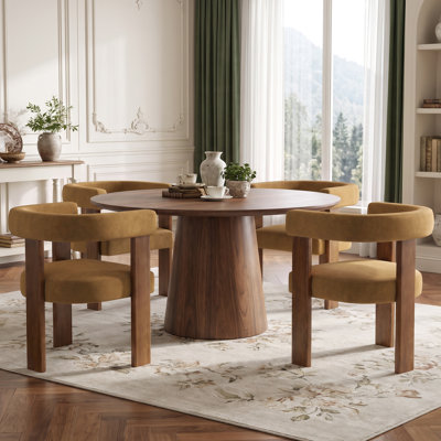 Mamanbai 17.7" Seat Height Modern 3-Leg Chenille Dining Chair with Walnut Frame & Wraparound Back