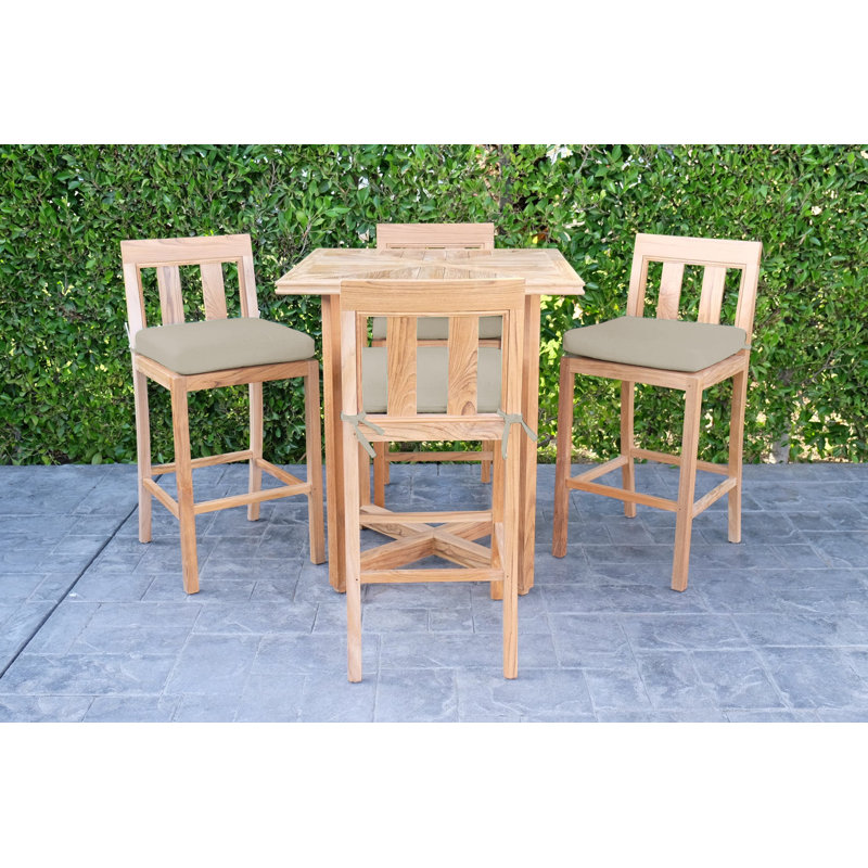Ensemble de bar en bois massif avec tabourets Starlita, Beige antique