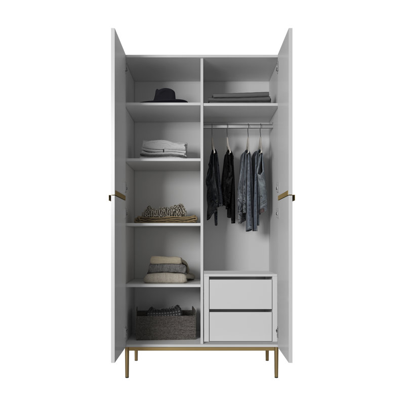 Berfin Manufactured Wood Wardrobe, White/Gold