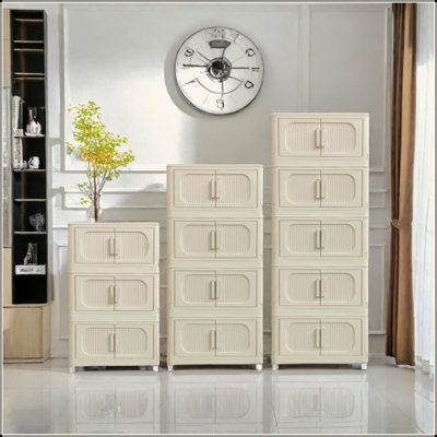 Black,19.69" Side Wide Folding Storage Cabinet ,5 Tiers,19.69"×11.81"×50.00",Collapsible Storage Bins With Magnetic Door, Plastic Storage Cabinet With Wheels