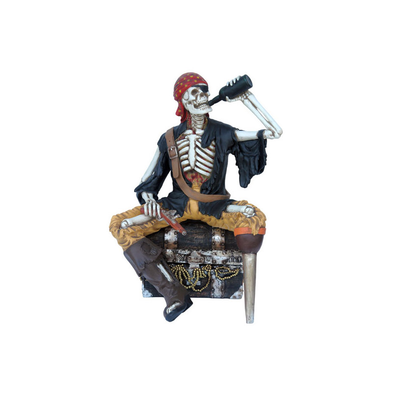 Squelette pirate sur coffre au trésor