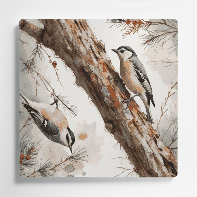 Oiseaux, art mural en métal gris sittelle à poitrine blanche, H 144 po x l 144 po x P 0,05 po