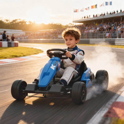 Kart électrique, grande batterie 24 V 9 Ah, kart pour enfants avec deux moteurs de 150 W, siège réglable et ceinture de sécurité à 5 points à haute vitesse, 11,2MPH à démarrage lent, pour 6 à 12 ans, bleu
