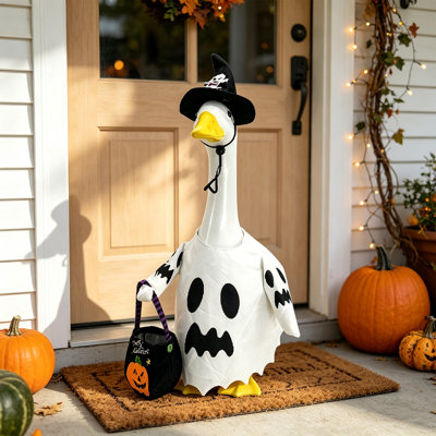 Polyester Porch Goose Outfit Halloween Porch Gander Outfit Set Pumpkin Ghost Attire Witch Hat Yard Gander Clothes Festive Garden Porch Decor Accessories