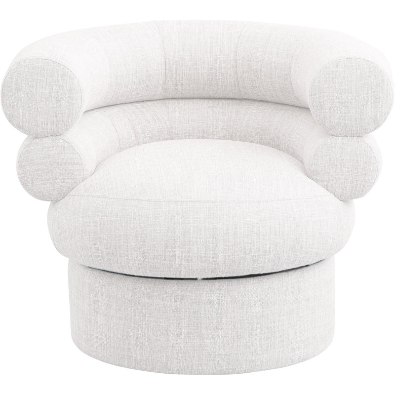 Hyypio Linen Textured Fabric Accent Swivel Chair, Cream Linen Textured Fabric