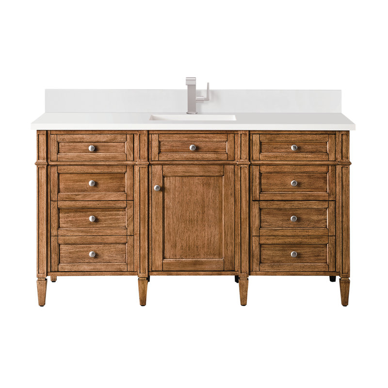 Meuble-lavabo simple 60 po Dussault, Brun selle, Blanc Zeus, 8 po