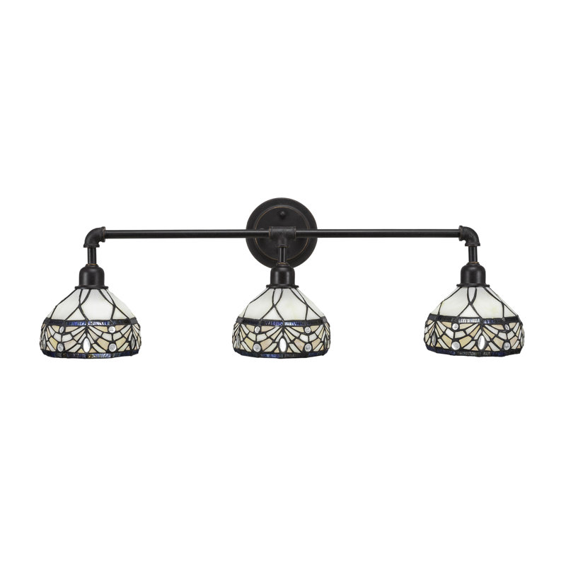 Barre d'éclairage de salle de bain 3 lumières Vintage au fini granit foncé avec verre d'art Royal Merlot de 7 po