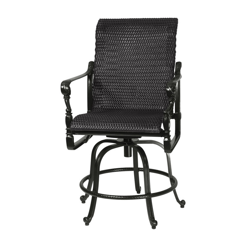 Grand Terrace Woven Swivel Rocking Balcony Stool, Mahogany, Vintage