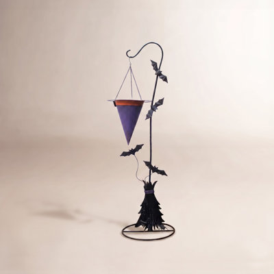  Painted Metal Halloween Witch Hat with Bats Candy Holder – Spooky Yard Decor