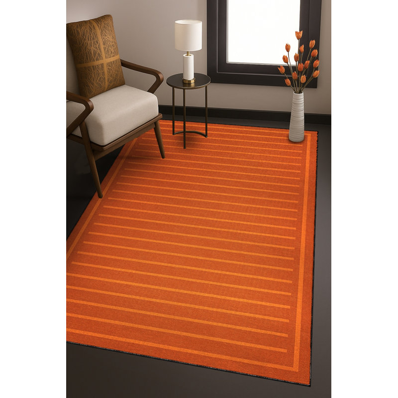 Tapis tissé orange à rayures Mosso, 3'3" x 4'11"