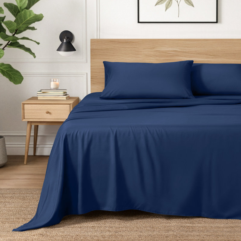 Ensemble de draps en micro-fibre, Ensemble de draps pour taille de lit double TG ave, Bleu foncé