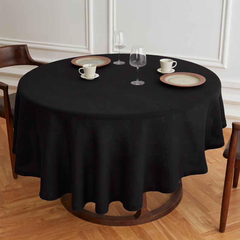 Sonoma - 100% Pure Linen Round Tablecloth (Prewashed), 60" Round, Black