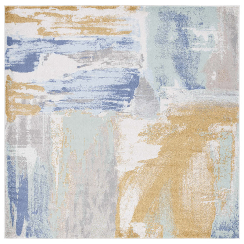 Tapis Ariadne 510 doré / bleu / vert, Carré 6 pi 7 po