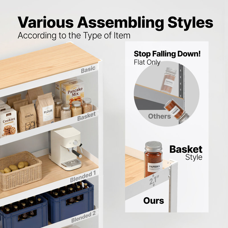 24"W Adjustable 5-Tier Shelf for Closet, Pantry & Home Office, White, 1Pack, (S)24.4"W, White