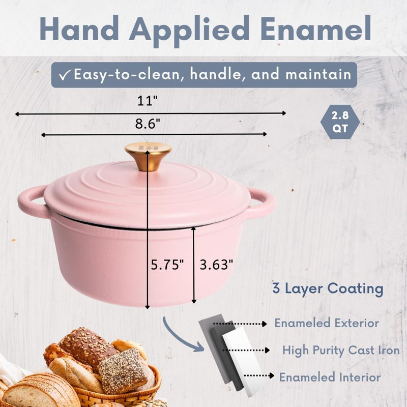 Cocotte ronde en fonte émaillée Lexi Home, 2,8 pte, Rose