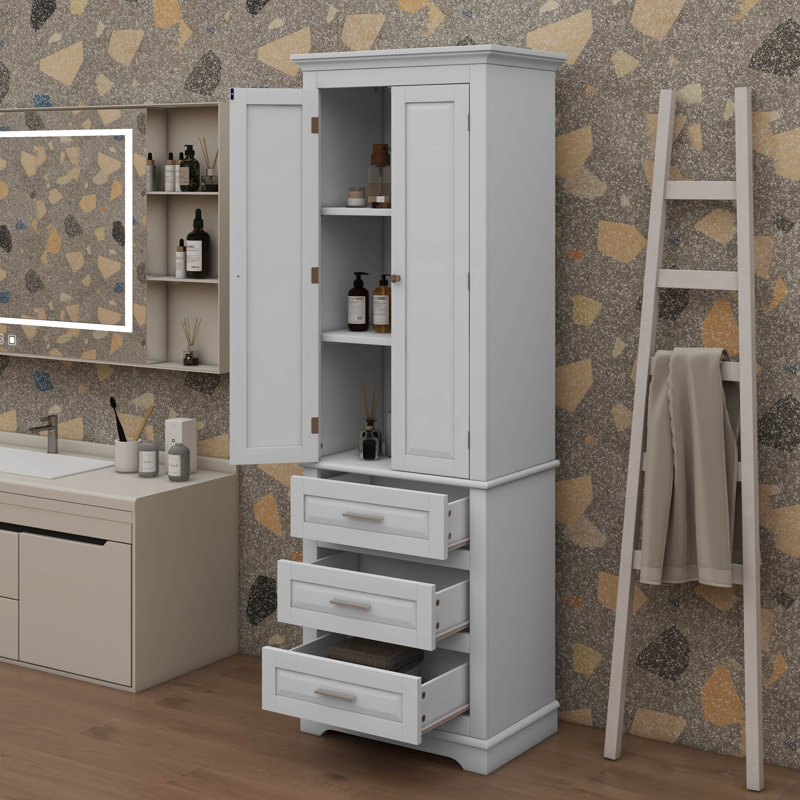 Grande armoire de rangement spacieuse avec trois tiroirs et tablettes réglables