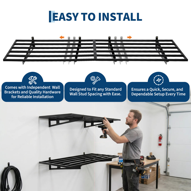Wall Mounted Garage Storage Racks 2 Pack Heavy Duty Floating Metal Shelf Steel Organizer Brackets With Gloves 2x6 Black
