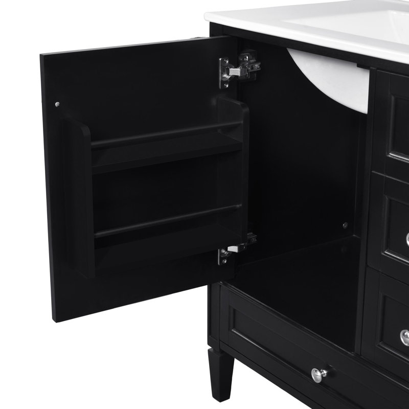 Meuble-lavabo de 30 po avec lavabo en céramique, Noir / argenté