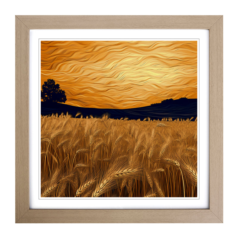 Wheatfield Digital Art - Framed Print, Oak
