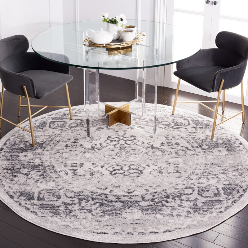 Tapis gris / ivoire Gracie-Lou 654, Rond 6 pi 7 po