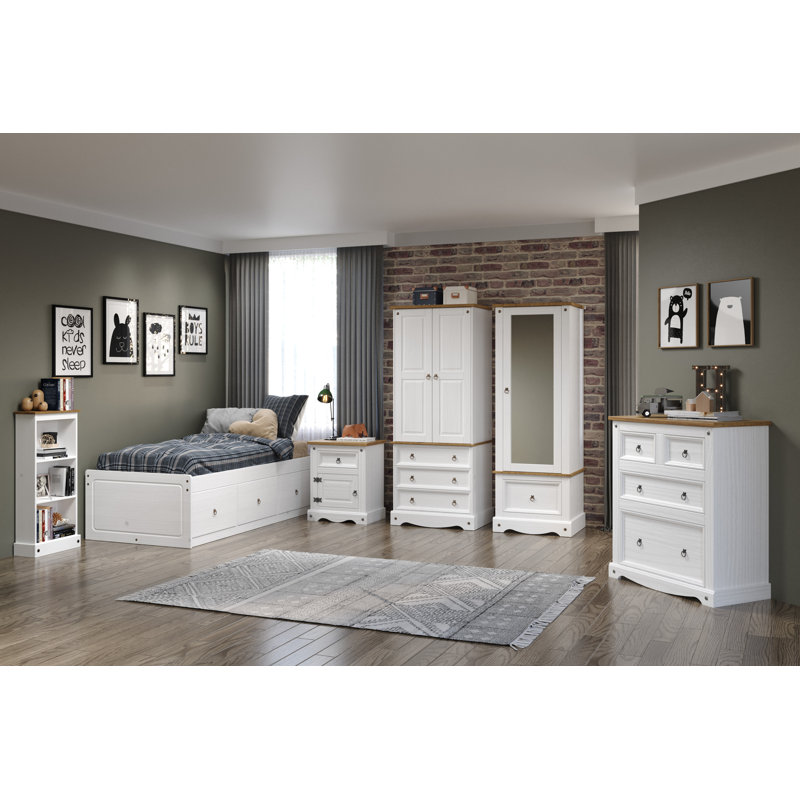 Keedysville Low Narrow Bookcase, White and Antique Wax Finish