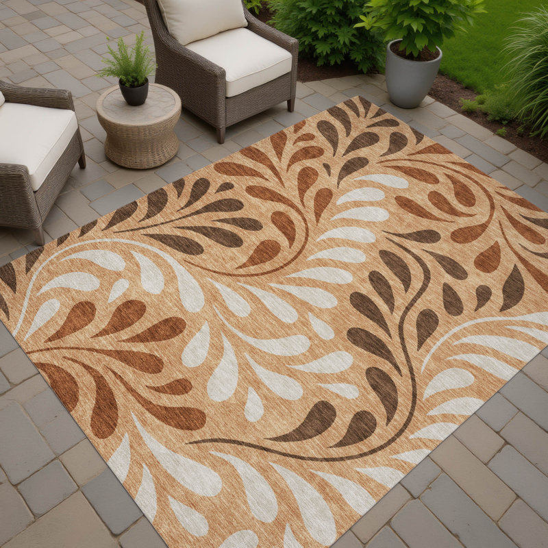 Machine Washable Indoor/Outdoor Chantille ACN2411 Botanical Rug, Rectangle 5' x 7'6"