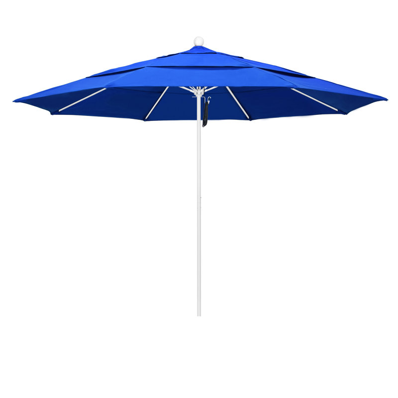 Parasol de marché 11 pi Silva, Toile Sunbrella® bleu pacifique, Blanc mat